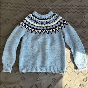 Handmade Fair Isle Knit Sweater | Baby Blue Nordic Wool Style Pullover